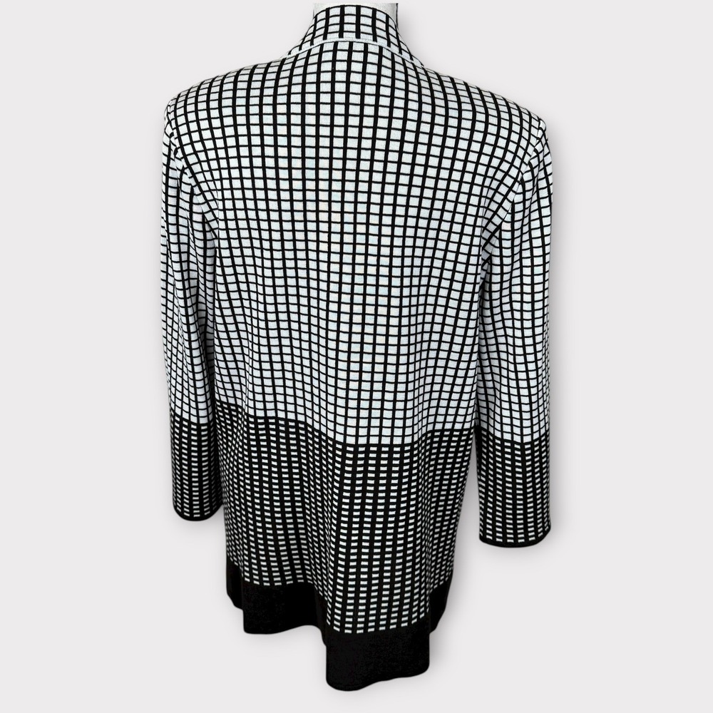 MISOOK Heritage Knit Open Front Jacket Blazer Black White Checkered Womens Large - Picture 3 of 10